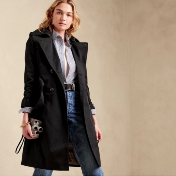 Banana Republic Classic Black Trench NWOT - Picture 1 of 12